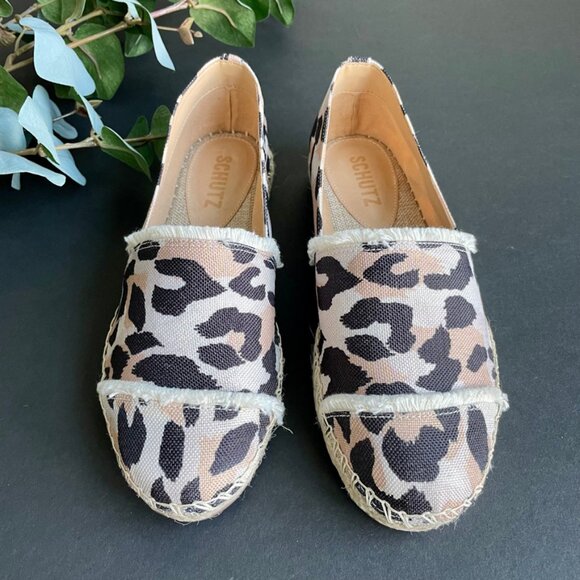NEW Schutz Ohanna Leopard Print Canvas Espadrilles Flats Size 5.5 - Picture 2 of 9